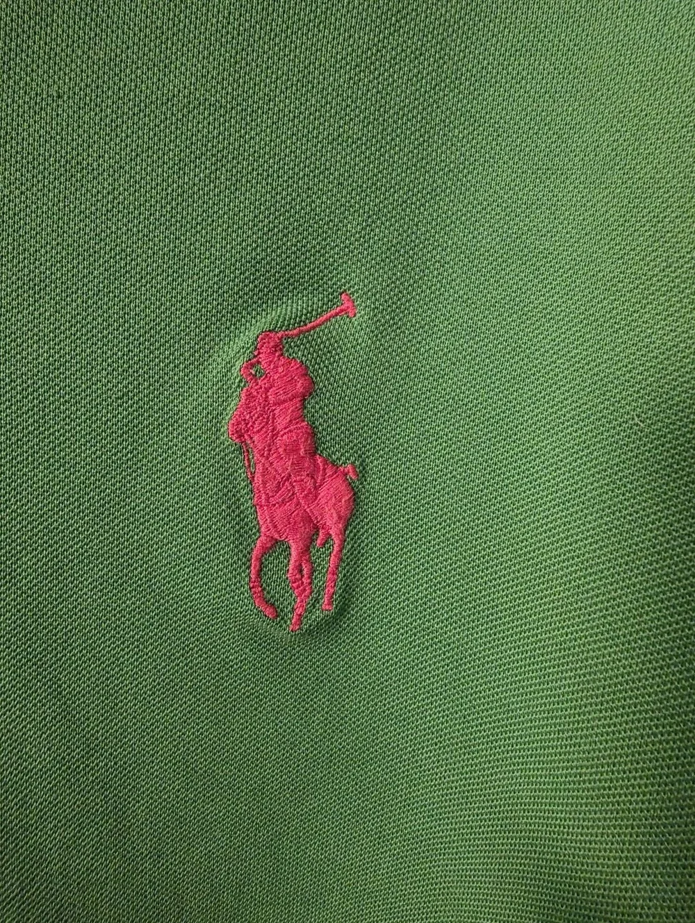 Ralph Lauren Green Polo with Pink Pony & Collar Trim